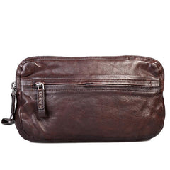 Cool Black Leather Mens Long Wallets Large Double Zipper Clutch Wallet Coffee Vintage Clutch Purse For Men - imessengerbags
