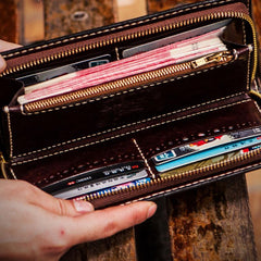 Handmade Leather Men Tooled Monkey King Cool Leather Wallet Long Phone Clutch Wallets for Men - imessengerbags