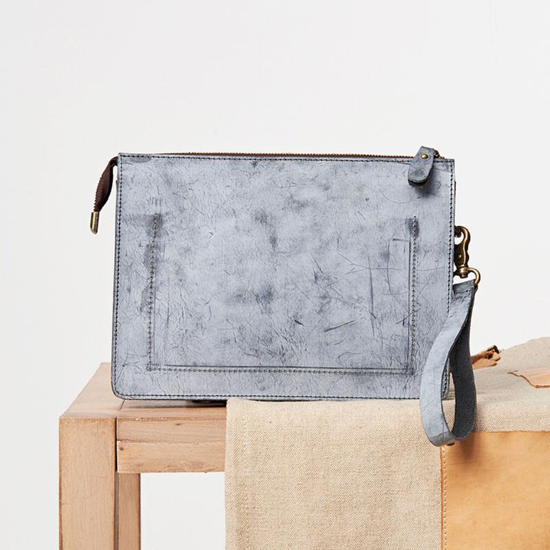 Cool Leather Large Mens Wristlet Bag Vintage Clutch Zipper Bag for Men