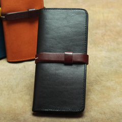 Vintage Leather Men's Bifold Long Wallet Black Brown Blue Long Wallet For Men - imessengerbags