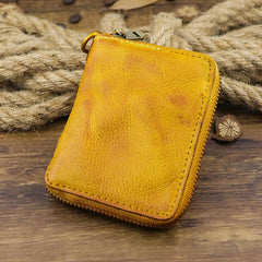 Brown Men Leather Zip Billfold Small Chain Wallet with Coin Pocket Biker Bifold Chain Wallet for Men - imessengerbags