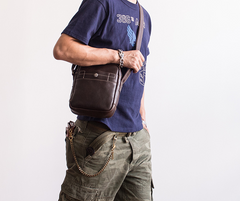 Genuine Leather Mens Cool Messenger Bag Sling Bag Chest Bag Bike Bag Cycling Bag for men - imessengerbags