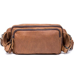 Khaki Leather Mens Fanny Pack Brown Waist Bag Hip Pack Belt Bags Bumbag for Men