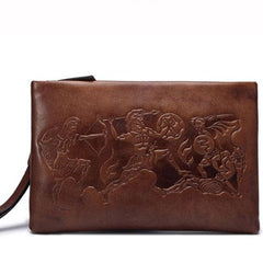 Genuine Leather Mens Urban Cohort Clutch Cool Slim Wallet Zipper Clutch Wristlet Wallet for Men