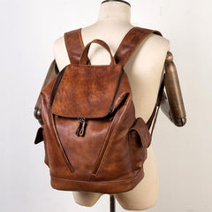 Cool Brown Mens Leather 15-inch Computer Backpacks Fashion Travel Backpacks School Backpack for men - imessengerbags