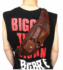 Vintage Brown Leather Men's Waist Bag Fanny Pack Hip Pack For Men - imessengerbags