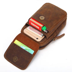 Cool Brown Leather Men's Cell Phone Holster Brown Belt Bag Belt Pouch For Men - imessengerbags