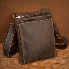 Dark Brown Cool Leather Small Vertical Side Bag Messenger Bags Courier Bag for Men - imessengerbags