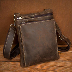 Dark Brown Cool Leather Small Vertical Side Bag Messenger Bags Courier Bag for Men