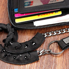 Handmade Leather Mens Chain Biker Wallet Cool Leather Wallet Bifold billfold Wallets - imessengerbags