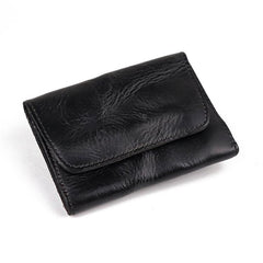 Vintage Brown Leather Men's Small Wallet Card Wallet Black billfold Front Pocket Wallet For Men - imessengerbags