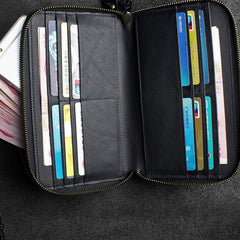 Handmade Leather Floral Tooled Mens Clutch Cool Slim Wallet Zipper Clutch Wristlet Wallet for Men