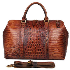 Cool Crocodile Pattern Leather Men's Travel Bag Overnight Bag Weekender Bag For Men