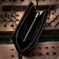 Handmade Leather Mens Clutch Wallet Cool Carp Tooled Wallet Long Zipper Wallets for Men - imessengerbags