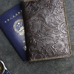 Handmade Leather Floral Mens Cool Short Wallet Passport Card Holder Small Card Slim Wallets for Men - imessengerbags