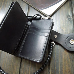 Handmade Leather Biker Wallet Mens Cool Short Chain Wallet Trucker Wallet with Chain