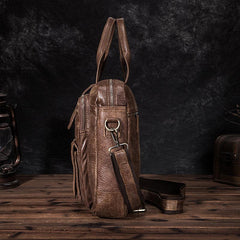 Brown Leather Mens Vertical Briefcase Work Bag Handbag Vertical 10 inches Shoulder Bags Business Bags For Men