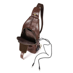 Cool Leather Brown Men's Sling Bag Chest Bag One Shoulder Backpack For Men