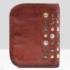 Handmade Mens Cool billfold Leather Wallet Men Small Zipper Wallets Bifold for Men - imessengerbags