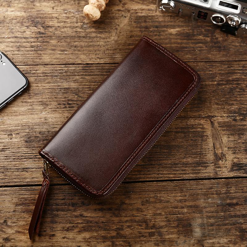Handmade Vintage Mens Leather Black Long Wallet Dark Brown Cool Long Card Wallet for Men - imessengerbags