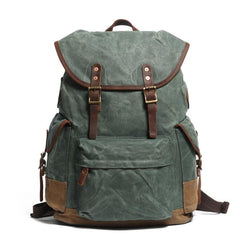 Cool Waxed Canvas Mens Casual 14'' Green Hiking Backpack Black Computer Backpack Travel Backpack College Bag for Men - imessengerbags