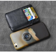 Black Leather Mens Front Pocket Wallet billfold Card Wallet Money Clip For Men - imessengerbags