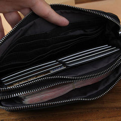 Handmade Genuine Leather Mens Cool Long Leather Wallet Zipper Clutch Wristlet Wallet for Men - imessengerbags