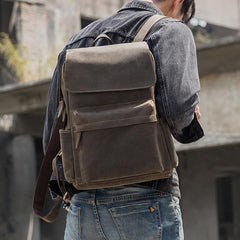 Black Leather Men's 15 inches Large Computer Backpack Gray Large Travel Backpack Black Large College Backpack For Men - imessengerbags