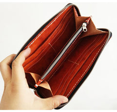 Cool Leather Mens Black Long Wallet Brown Handmade Zipper Wallet Long Wallet For Men - imessengerbags