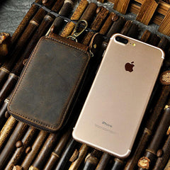 Vintage Leather Mens Small Key Zipper Wallets Cool Card Wallet for Men - imessengerbags