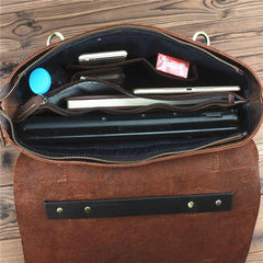 Brown Leather Men's Professional Briefcase 14‘’ Laptop Handbag Business Bag For Men - imessengerbags