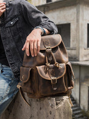 Dark Brown Cool Mens 13 inches Leather Backpacks Travel Backpacks Brown Laptop Backpack for men - imessengerbags