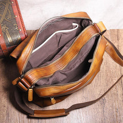 Brown Cool Leather Mens 14 inches Side Bag Gray Courier Bag Messenger Bag for Men