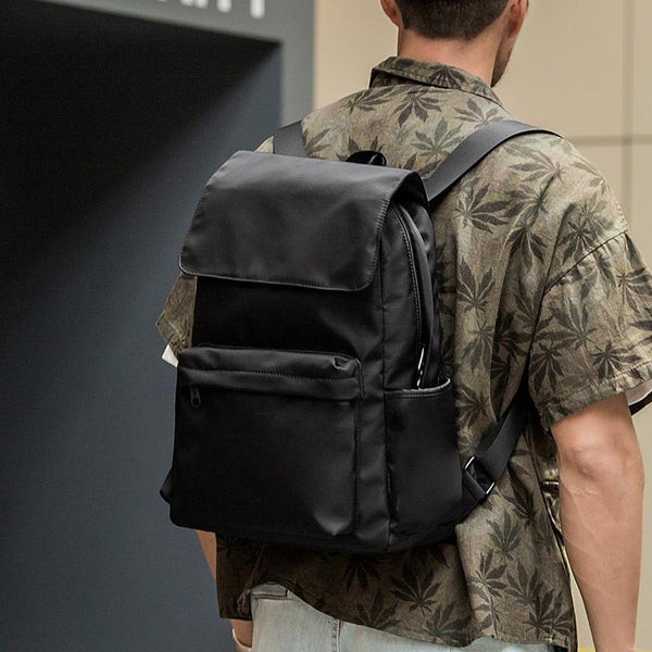 Fashion Black Mens Nylon Backpack Travel Backpacks 15‘’ Laptop Backpack College Bag for men - imessengerbags
