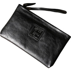 Genuine Leather Mens Clutch Cool Slim Wallet Zipper Clutch Wristlet Bag Wallet for Men Women