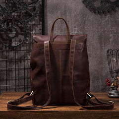 Vintage Mens Coffee Leather Backpack Travel Backpack Leather Hiking Backpack for Men - imessengerbags