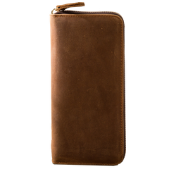 Brown Vintage Cool Mens Zipper long Wallet Leather Wallet Bifold Long Wallets Clutch for Men - imessengerbags