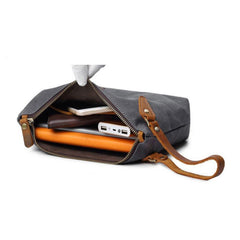 Cool Canvas Leather Mens Wristlet Bag Vintage Clutch Zipper Bag for Men