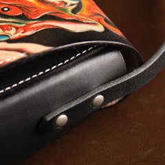 Black Handmade Tooled Leather Monster Small Vertical Courier Bag Messenger Bag For Men - imessengerbags