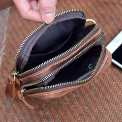 Vintage Brown Leather Men's Cell Phone Holsters Brown Belt Pouch Mini Side Bag For Men