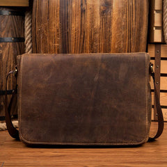 Dark Brown Leather 13 inches Mens Messenger Bags Courier Bags Postman Bag for Men