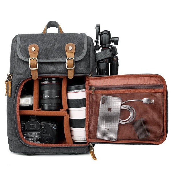 Khaki CANVAS WATERPROOF MENS 15'' CANON CAMERA BACKPACK LARGE NIKON CAMERA BAG DSLR CAMERA BAG FOR MEN - imessengerbags