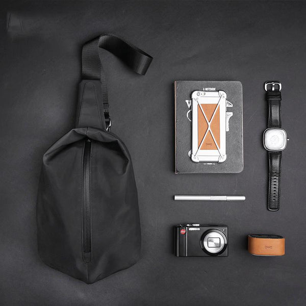 Cool OXFORD CLOTH PVC Men's Sling Bag Black One Shoulder Backpack For Men - imessengerbags