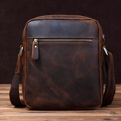 Vintage Brown Leather Messenger Bag Men's Vertical Side Bag Small Vertical Courier Bag For Men - imessengerbags