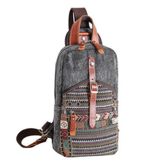 Canvas Mens Folk Gray Chest Bag One Shoulder Backpack Gray Sling Bag for Men - imessengerbags