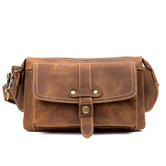 Cool Light Brown Leather Fanny Pack Mens Belt Bags Waist Bags Hip Pack Bumbag for Men