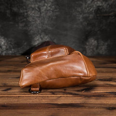 Cool Brown Leather Men's Sling Bag Chest Bag One Shoulder Backpack For Men - imessengerbags