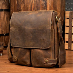 Cool Light Brown Leather 10 inches Mens Small Vertical Messenger Bags Courier Bag Postman Bag for Men