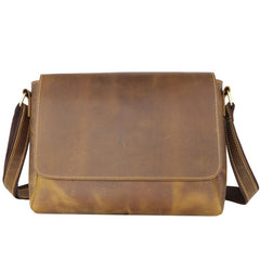 Cool Black Leather Mens 10 inches Courier Bags Coffee Brown Messenger Bags Postman Bag For Men - imessengerbags