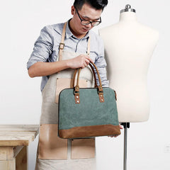 Mens Canvas Leather Briefcase Handbag Work Bag Business Bag for Men